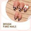 Uñas Almendradas Portátiles Estilo Ins Venta Caliente Transfronteriza Estampado de Leopardo Borde Francés Uñas Postizas Portátiles Uñas de Manicura de Alta Calidad