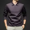 2025 Nuevo Polo de Media Cremallera para Hombre Camiseta de Manga Larga de Color Sólido Otoño Cuello Semi Alto Camisa Base Cálida Venta al por Mayor