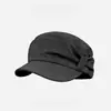 Sombrero Octogonal Retro de Algodón y Lino Estilo Japonés para Mujer, Ala Suave Ajustable, Sombrero Versátil para Adelgazar el Rostro para Otoño e Invierno