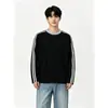 Top Unisex Juvenil Talla Extra Color Block Rayas Cuello Redondo Manga Larga 100% Algodón 220g Ajuste Holgado