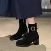 Botas de tacón alto con plataforma y tacón grueso para mujeres menudas, cómodas para los pies, botas elásticas ajustadas de gamuza, nuevo estilo versátil para otoño e invierno 2026