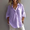 Camisa de Mujer de Algodón y Lino con Retazos, Manga Larga, Cuello en V, Corte Holgado, Estilo Primavera Nuevo, Transfronteriza Amazon 2026