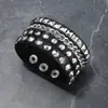 Moda Transfronteriza Estilo Punk Gótico Calavera Remache Oscuro Retro Pulsera de Cuero Pu para Pareja Pulsera de Pareja Brazalete