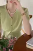 Cardigan de Malha Preto com Manga Curta em Seda de Gelo Estilo Francês Primavera e Verão Feminino Top Curto Fino com Manga Bufante A3929