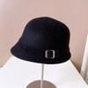 Sombrero ecuestre de lana japonesa para mujer, sombrero de punto cálido para otoño e invierno, hebilla de diamante, cinta, sombrero de pescador, grande delante, pequeño detrás, sombrero tipo cuenca, moda