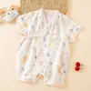 Mameluco Romper de Algodón Puro Clase A para Bebés Niños y Niñas de 0 a 9 Meses, Estilo Delgado de Manga Corta para Primavera y Verano