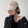 Gorra de béisbol de mezclilla lavada en forma de corazón para mujer, gorra vintage desgastada de ala ancha, circunferencia de cabeza grande, sombrero adelgazante
