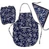 Set de Mandiles Estilo Étnico Algodón Puro Azul Floral con Cuello Halter Delantal de Granja para Recoger Té Preescolar Media Longitud Shihai