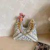 Bolsa de Ombro Tecida Vazada de Novo Estilo Transfronteiriça, de Alta Aparência, Grande Capacidade, Bolsa Tote, Bolsa de Palha para Passeio na Praia e Trajeto