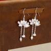 Aretes de Plata Pura S999 para Mujer, Diseño de Borla de Loto, Versátiles, Estilo Chino, Estilo Antiguo, Joyería para Orejas de Plata Pura