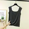 Nuevo top sin mangas de verano para mujer talla grande con cuello doble en U, camiseta básica elástica suelta de modal sin mangas, top casual versátil