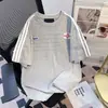 Camiseta Retro Americana Bordada com Três Listras, Manga Curta, para Homens e Mulheres, Design de Verão, Camiseta 100% Algodão, Top Oversized