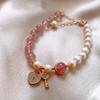 Cadena de cristal de fresa natural para mujer con temperamento, candado de amor, para novias, transferencia, reclutamiento, flor de durazno, abeja, pulsera de cristal