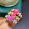 Anillo simple de plata 925 con incrustación de ópalo rosa natural anillo 5x 7mm vivo trémolo suministro de ultramar