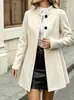 2026 Ropa Femenina Transfronteriza Europea y Americana Otoño e Invierno Nuevo Estilo Color Sólido Elegante Cuello Alto Abotonado Línea A Mangas Largas Ajustado Chaqueta