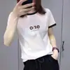 Camiseta de Manga Corta con Estampado de Letras Color-Block de Moda para Mujer, Estilo Mamá de Mediana Edad, Adelgazante, Casual, Top Versátil