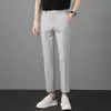 Pantalones ligeros de verano para hombre, pantalones de nueve puntos, pantalones casuales de alta gama, pantalones de vestir rectos de corte slim