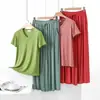 Conjunto de camiseta casual suelta fina de modal para mujer, primavera y verano, estilo coreano, manga corta, talla grande, conjunto delgado de dos piezas