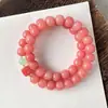 Pulseira Bodhi com Padrão de Flores Rosa Pêssego para Homens e Mulheres, Contas de Sementes Bodhi Macias de Círculo Duplo para Segurar na Mão, Contas de Oração Budistas, Pulseira Colecionável Venda por Atacado