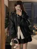 Chaqueta de Cuero Marrón para Mujer, Nuevo Estilo Coreano Otoño 2026, Chaqueta Biker Larga Fresca y Moderna Holgada