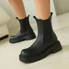 Botas de corte bajo con punta redonda transfronterizas de otoño e invierno, botas negras de talla grande para mujer, botines sin cordones de suela gruesa de moda para mujer de comercio exterior