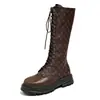 Otoño 2026 Nuevas Botas Altas Ligeras de Lujo Estilo Pequeño Chanel Tacón Alto Tacón Grueso Con Cordones Moda Talla Grande Suela Gruesa Botas Largas para Mujer