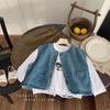 Montaigne 2025 Ropa Infantil Primavera y Otoño Nueva Ropa Infantil Estilo Coreano Chaleco de Mezclilla Chaqueta de Otoño para Niños Top Retro Desgastado