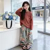 Conjunto de dos piezas de moda para niñas 2026 Primavera Nuevo: Sudadera holgada y jeans casuales de pierna ancha para niñas mayores