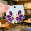 Pendientes de Botón Florales Vintage de Color Contrastante Esmaltado Estilo Francés Pétalo de Esmalte con Incrustaciones de Diamantes Flor Grande Adelgazantes Pendientes para Mujer Venta al por Mayor