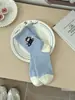 Novas Meias Cartoon Azuis e Brancas para Mulheres, Meias Finas de Meia-Perna para Primavera e Verão, Estilo Coreano e Japonês, Meias Baggy Fofas com Borda de Renda de Gatinho