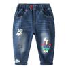 Meninos jeans versão coreana de calças infantis crianças desenho animado robô estampado calças baby jeans uma geração de maré de cabelo