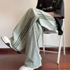 Pantalones Rayados de Seda de Hielo para Hombre, Estilo Delgado de Verano, Diseño Holgado Versátil, Pantalones Deportivos Largos Rectos de Pierna Ancha para Adolescentes