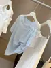 Top de Tricô de Seda Gelada com Manga Curta e Painéis de Malha com Senso de Design para Mulheres, Estilo Suave de Verão, Ombro a Ombro, Temperamento, Moda, Top Fino