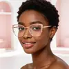 Nuevas gafas versátiles estilo europeo y americano anti-luz azul con pedrería, montura de metal, moda femenina ojo de gato personalidad de moda gafas sin graduación
