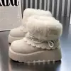 Botas de Neve Espessas Deslumbrantes Estilo Francês para Mulheres Petite, Novo Modelo de Inverno 2026, Forradas com Lã, Quentes, Botas Curtas Peludas Super Estilosas