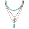 Set de 3 Piezas de Collar Imitación Turquesa Vintage Más Vendido Transfronterizo Europeo y Americano, Collares en Capas Étnicos Bohemios para Mujer