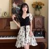 Vestido curto de manga curta floral por atacado transfronteiriço feminino verão 2023 nova saia de emagrecimento temperamento suave