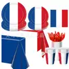 Decoração de fundo de festa tema bandeira francesa copo de papel descartável para festa bandeja de papel conjunto de guardanapos de papel