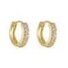 Pendientes circulares de doble fila con circonitas completas, exquisitos y versátiles, fabricados en aleación de cobre con baño de oro real, disponibles en múltiples colores, ofreciendo un toque de alta gama estilo francés