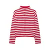 Ins atacado de roupas femininas estilo europeu e americano transfronteiriço outono novo jaqueta de malha listrada com botões vintage 9598151