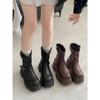 Botas Versátiles de Tacón Grueso y Suela Gruesa Estilo Británico Negro para Mujer 2025 Nuevo Otoño Aspecto Alargador y Adelgazante Botines Cortos Retro