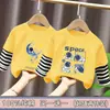 Camiseta de manga larga de algodón puro con retazos a rayas para niños, camiseta básica casual holgada para primavera y otoño, top de imitación de dos piezas para niños mayores