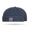 Gorra de Moda Deslavada para Temporada de Primavera y Otoño con Bordado de Corona sin Visera, Gorro Hip-Hop Unisex, Elegante Gorra de Propietario
