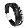 E-commerce transfronteiriço pulseira de aço inoxidável trançada de titânio aço masculino fivela magnética de titânio couro multicamadas atacado