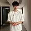 Camiseta Branca Bordada Arco-Íris Manga Curta Masculina Roupa de Verão Estilo Americano Tecido tipo Algodão Camiseta Corte Limpo Ombro Normal Manga Curta