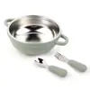 Venda Quente Transfronteiriça Aço Inoxidável 304 Silicone Tigela para Comida de Bebê Talheres de Alimentação para Recém-Nascidos Tigela Infantil de Grau Alimentício