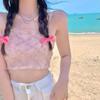 Retro Elegante Flor de Encaje Tridimensional con Almohadilla en el Pecho Camisola Elástica Primavera Strapless Top Corto Francés