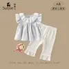 Conjunto para Meninas 2026 Verão Novo Estilo Roupa para Bebês e Crianças Pequenas Blusa com Gola de Renda Top para Meninas Usarem Fora com Leggings