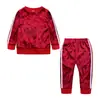 Cuentos para niños moda de otoño infantil conjunto de 2 piezas de terciopelo dorado con diamantes para niños y niñas traje de terciopelo dorado