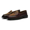 2026 Novo Outono Sapatos Casuais de Couro Patchwork Slip-On Preguiçoso Tendência da Moda Solado Plano Respirável Sapatos Casuais de Couro AH03